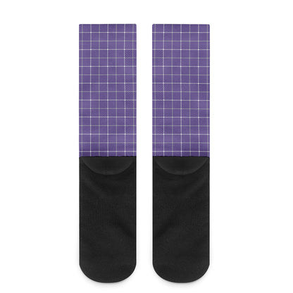 Purple Grey And White Tattersall Print Crew Socks