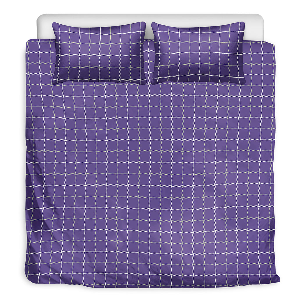 Purple Grey And White Tattersall Print Duvet Cover Bedding Set