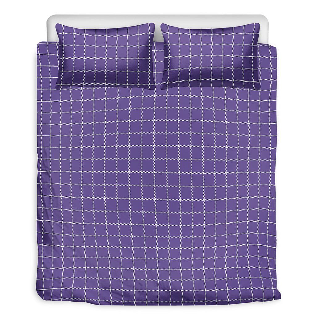 Purple Grey And White Tattersall Print Duvet Cover Bedding Set