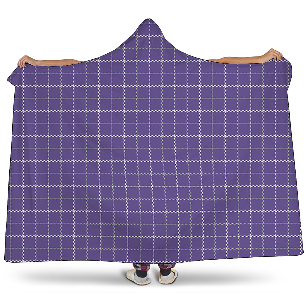 Purple Grey And White Tattersall Print Hooded Blanket