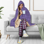 Purple Grey And White Tattersall Print Hooded Blanket