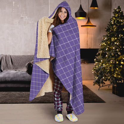 Purple Grey And White Tattersall Print Hooded Blanket