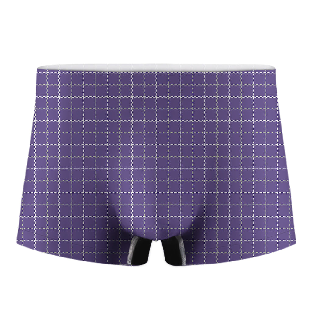 Purple Grey And White Tattersall Print Men's Boxer Briefs