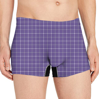 Purple Grey And White Tattersall Print Men's Boxer Briefs