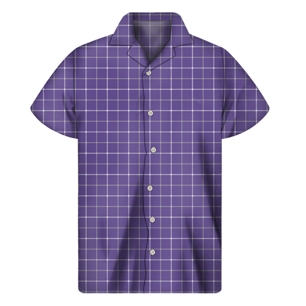 Purple Grey And White Tattersall Print Men's Short Sleeve Shirt