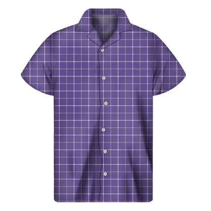 Purple Grey And White Tattersall Print Men's Short Sleeve Shirt