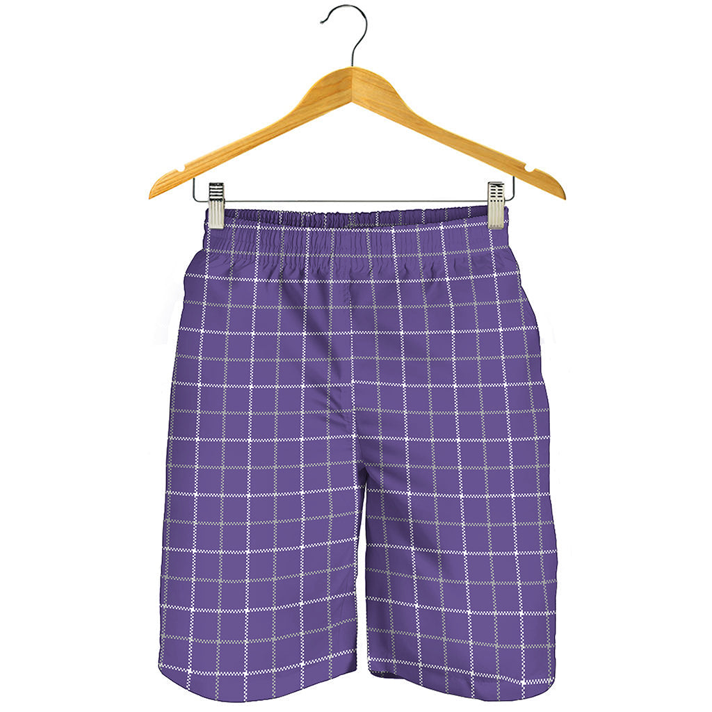 Purple Grey And White Tattersall Print Men's Shorts