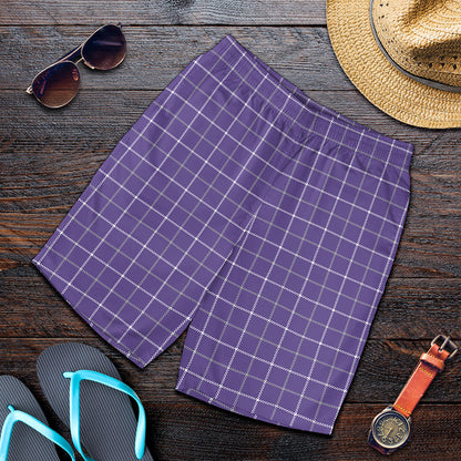 Purple Grey And White Tattersall Print Men's Shorts