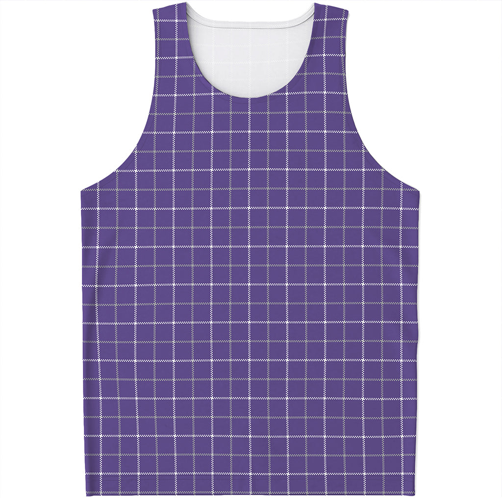 Purple Grey And White Tattersall Print Men's Tank Top