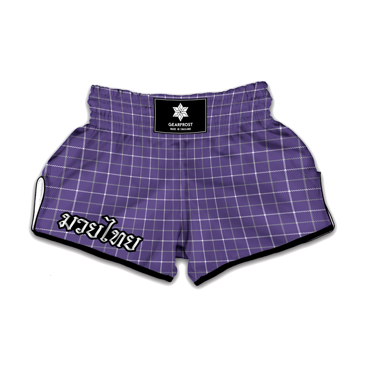 Purple Grey And White Tattersall Print Muay Thai Boxing Shorts