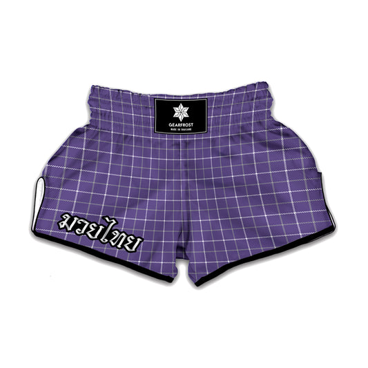 Purple Grey And White Tattersall Print Muay Thai Boxing Shorts