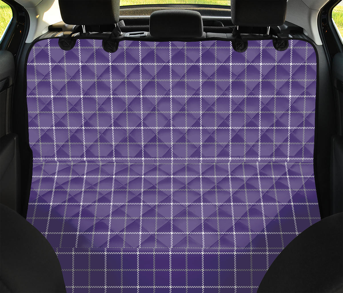 Purple Grey And White Tattersall Print Pet Car Back Seat Cover