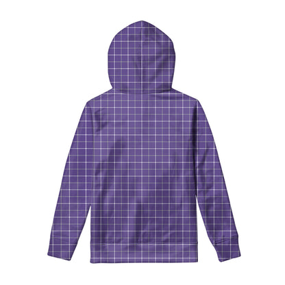 Purple Grey And White Tattersall Print Pullover Hoodie