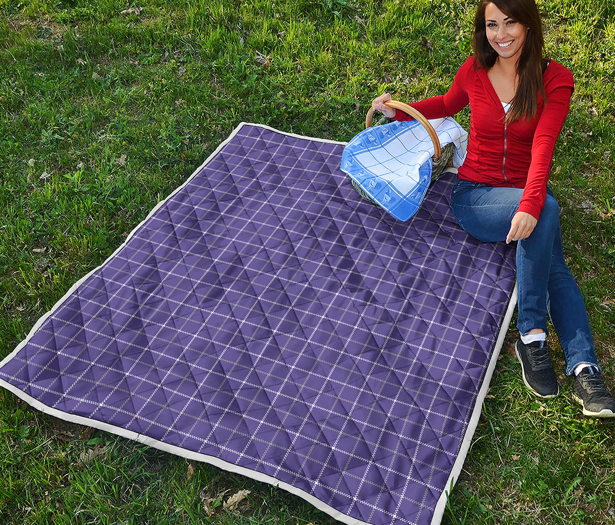 Purple Grey And White Tattersall Print Quilt