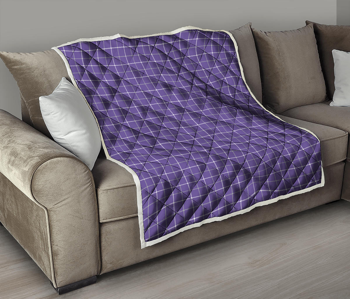 Purple Grey And White Tattersall Print Quilt