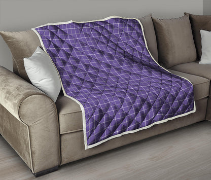 Purple Grey And White Tattersall Print Quilt