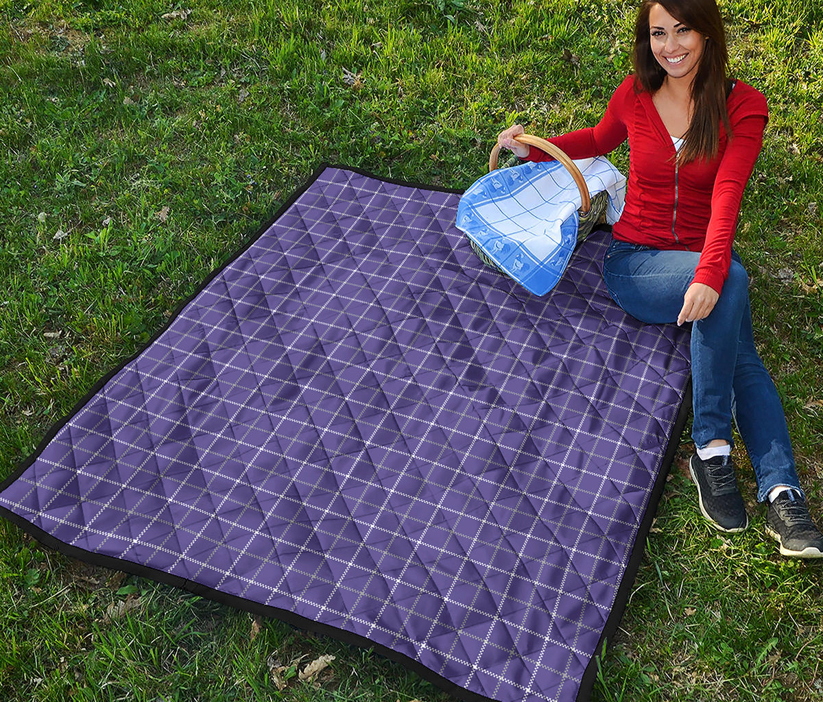Purple Grey And White Tattersall Print Quilt