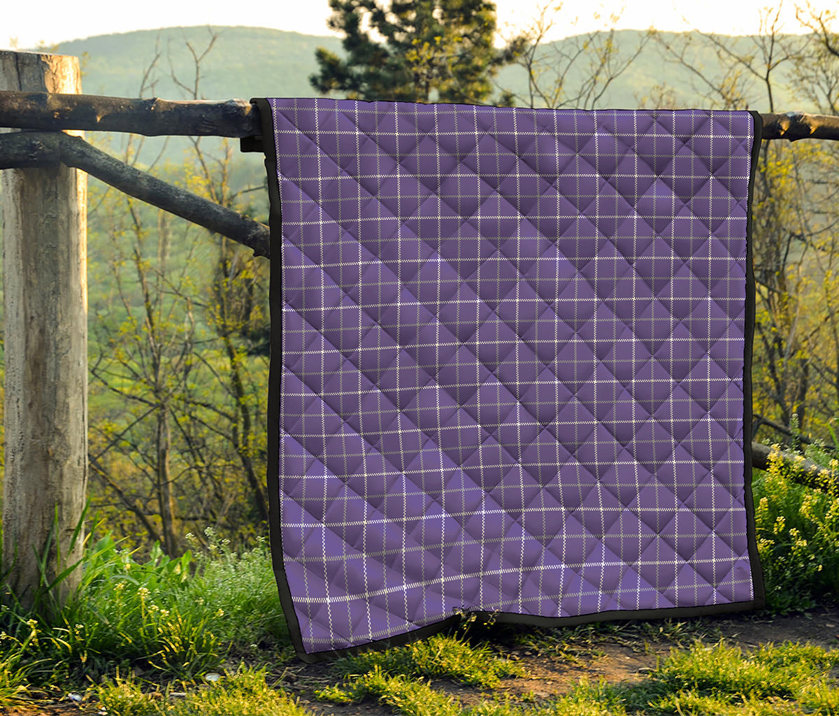 Purple Grey And White Tattersall Print Quilt