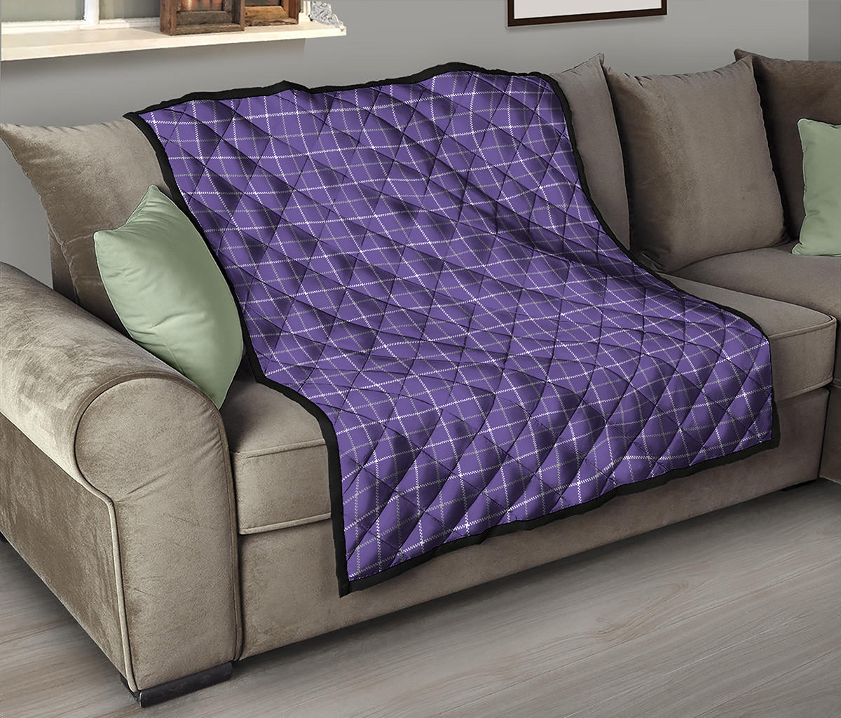 Purple Grey And White Tattersall Print Quilt