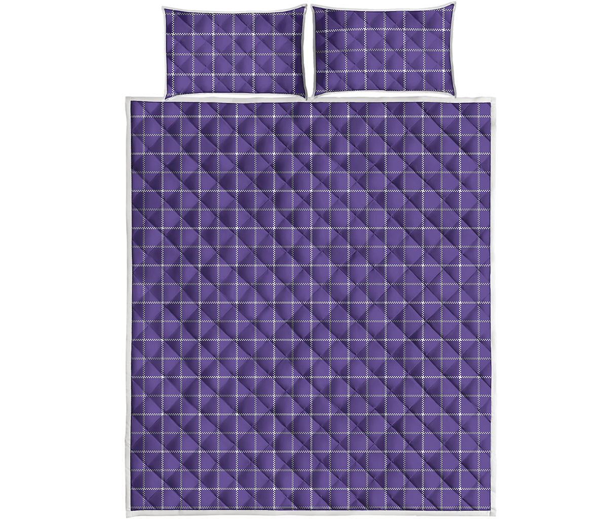 Purple Grey And White Tattersall Print Quilt Bed Set