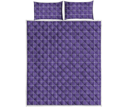 Purple Grey And White Tattersall Print Quilt Bed Set