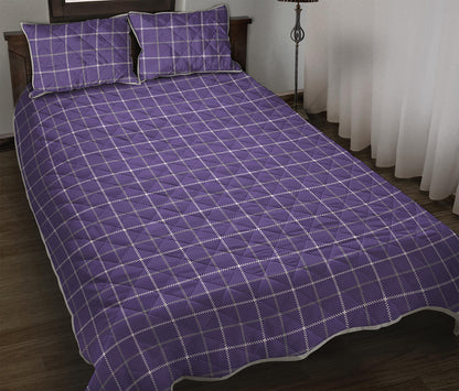 Purple Grey And White Tattersall Print Quilt Bed Set