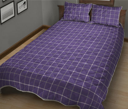 Purple Grey And White Tattersall Print Quilt Bed Set
