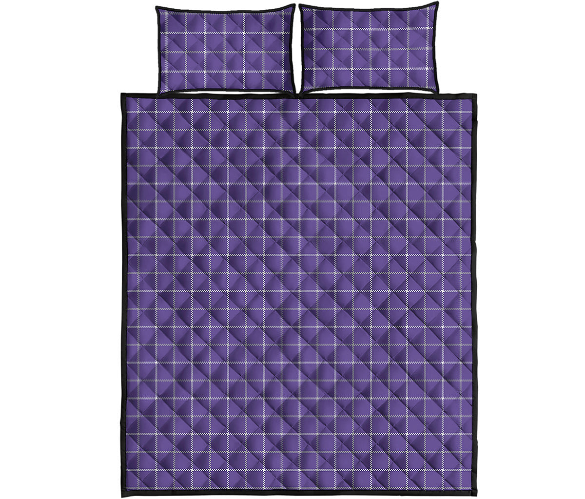 Purple Grey And White Tattersall Print Quilt Bed Set