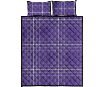 Purple Grey And White Tattersall Print Quilt Bed Set