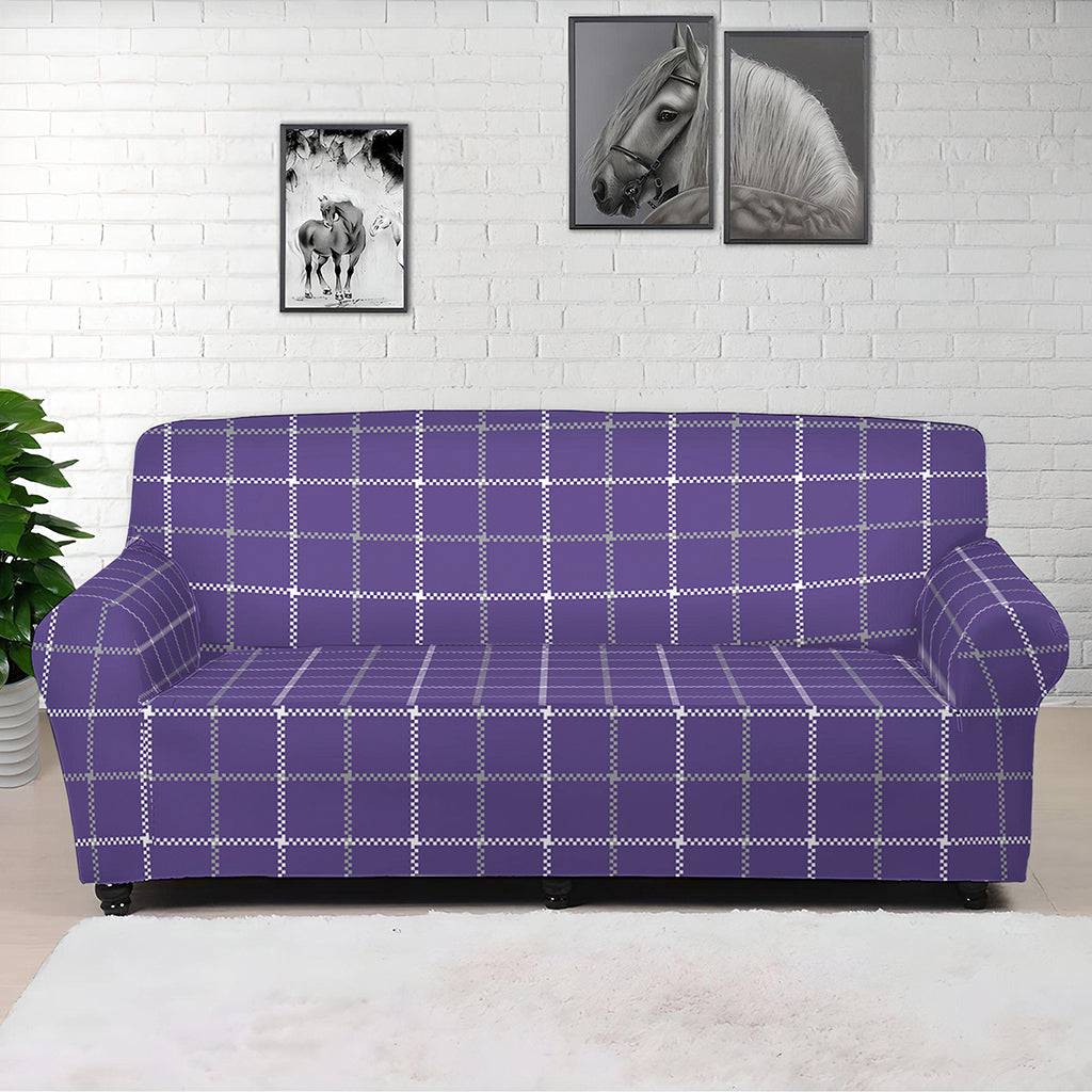 Purple Grey And White Tattersall Print Sofa Cover