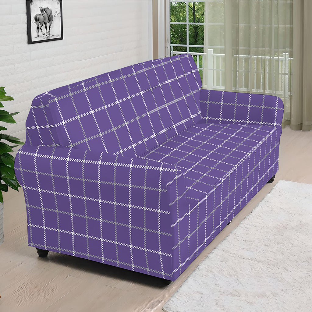 Purple Grey And White Tattersall Print Sofa Cover