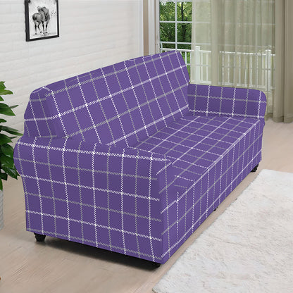 Purple Grey And White Tattersall Print Sofa Cover