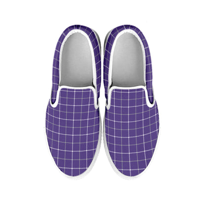 Purple Grey And White Tattersall Print White Slip On Shoes