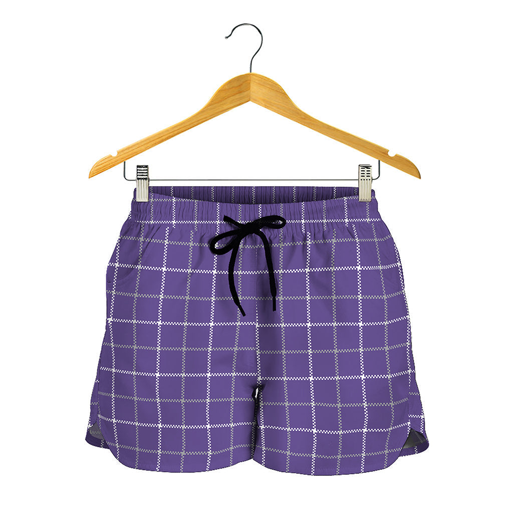 Purple Grey And White Tattersall Print Women's Shorts