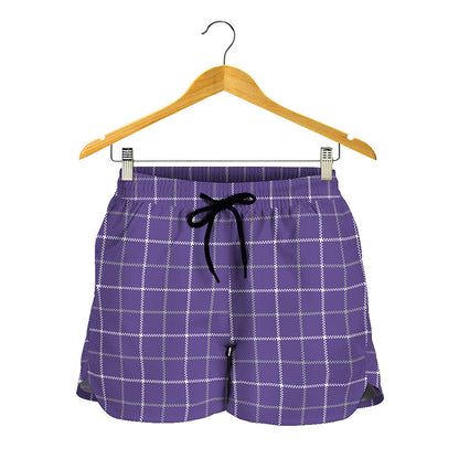 Purple Grey And White Tattersall Print Women's Shorts