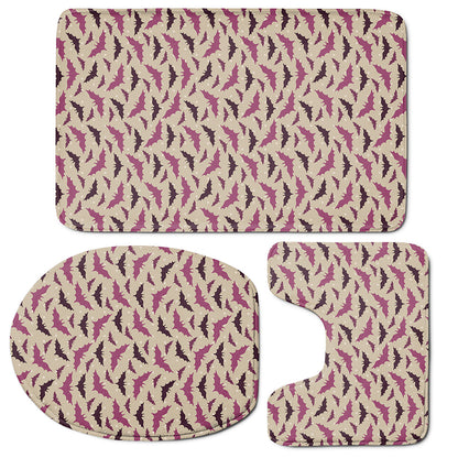Purple Halloween Bat Pattern Print 3 Piece Bath Mat Set