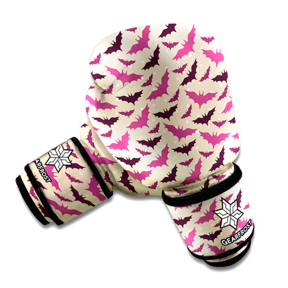 Purple Halloween Bat Pattern Print Boxing Gloves