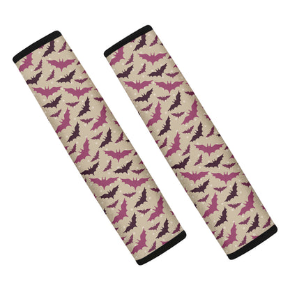Purple Halloween Bat Pattern Print Car Seat Belt Covers
