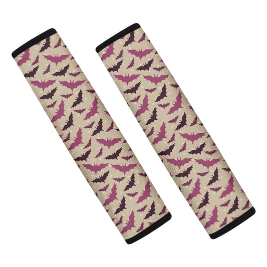 Purple Halloween Bat Pattern Print Car Seat Belt Covers