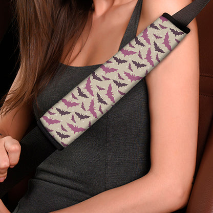 Purple Halloween Bat Pattern Print Car Seat Belt Covers