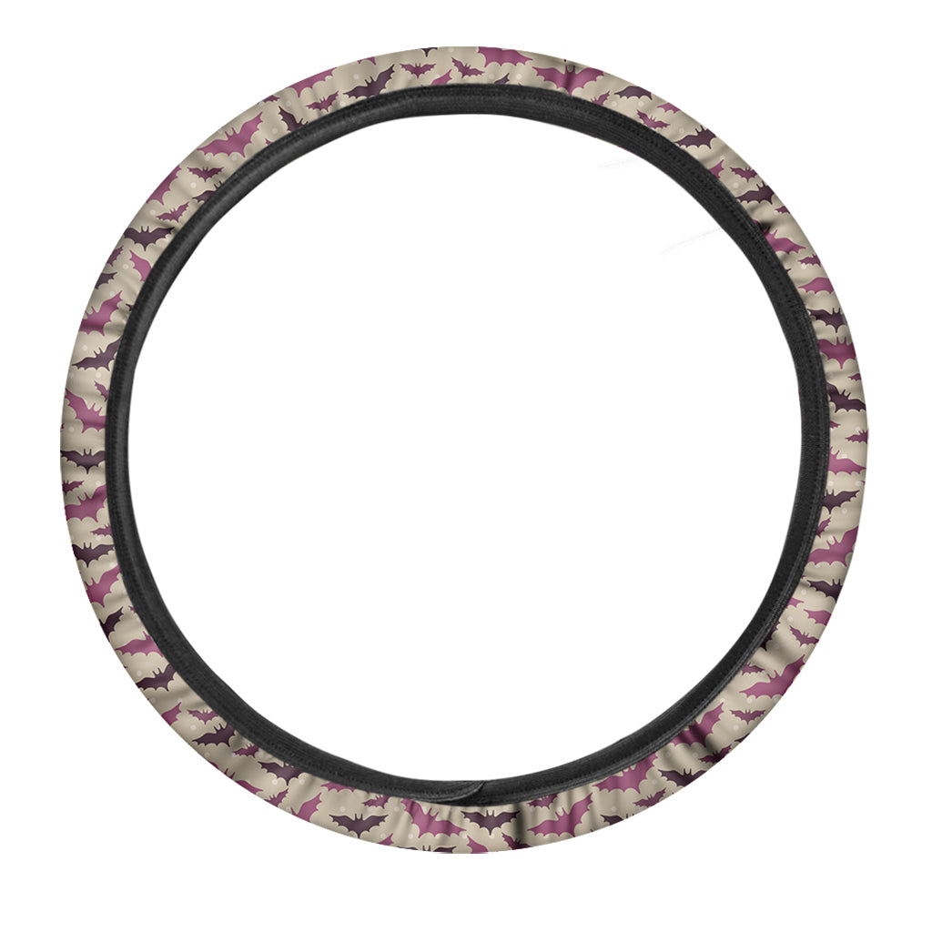 Purple Halloween Bat Pattern Print Car Steering Wheel Cover