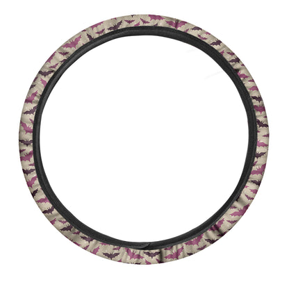 Purple Halloween Bat Pattern Print Car Steering Wheel Cover