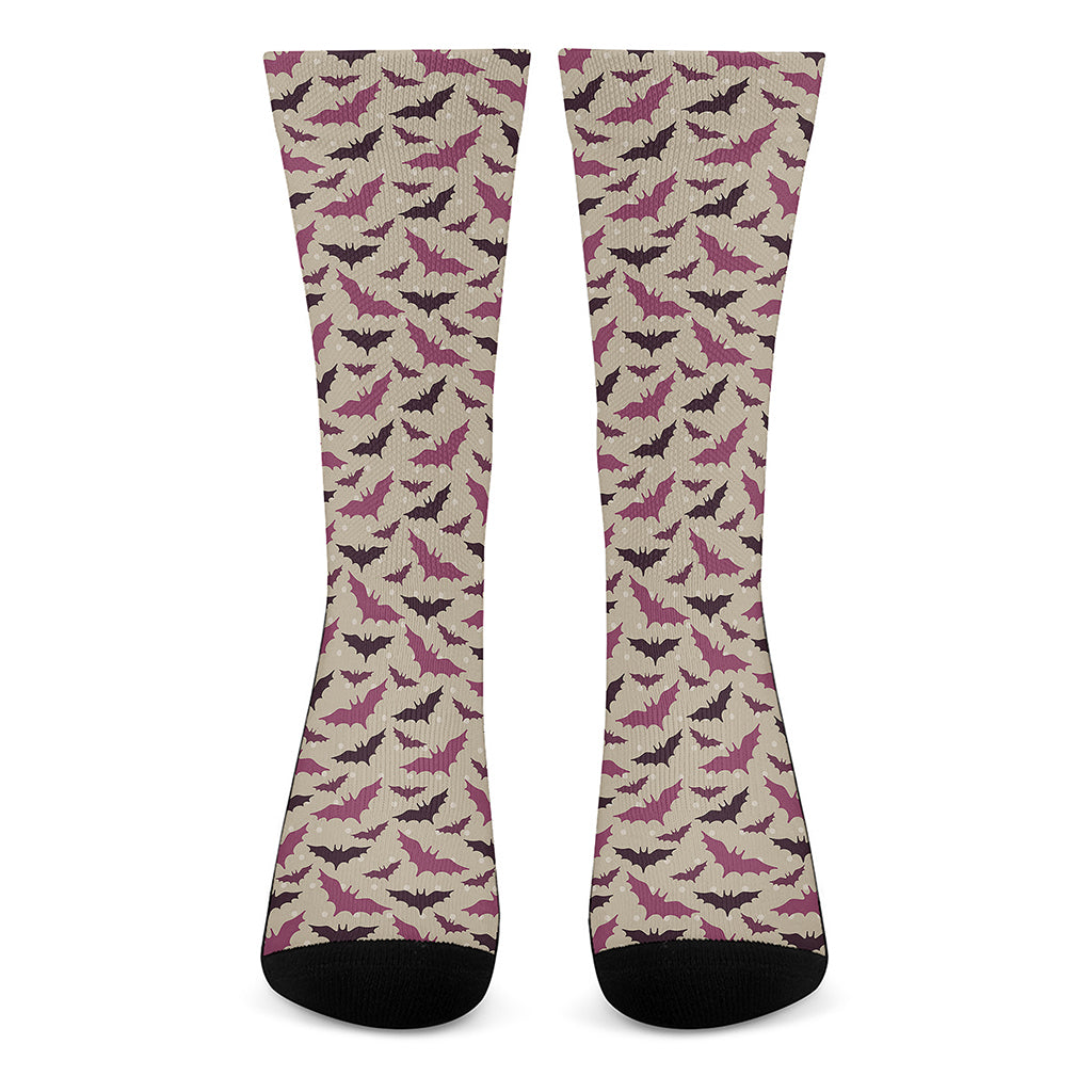 Purple Halloween Bat Pattern Print Crew Socks