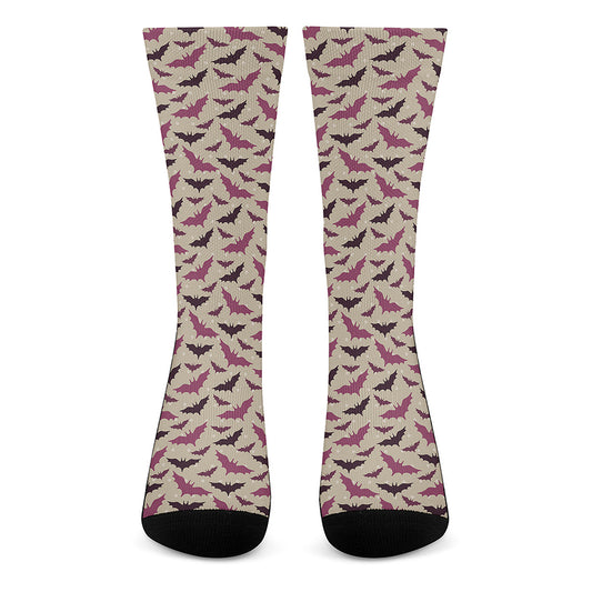 Purple Halloween Bat Pattern Print Crew Socks