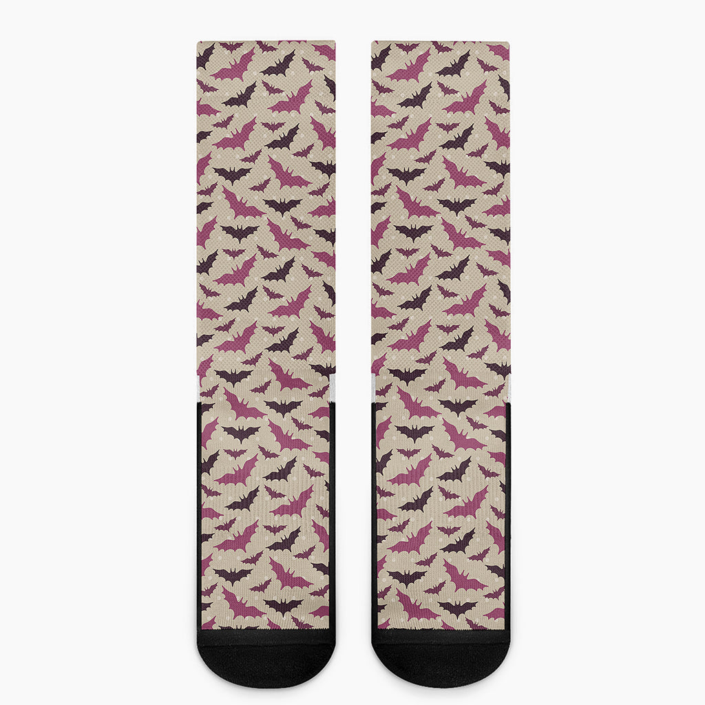 Purple Halloween Bat Pattern Print Crew Socks
