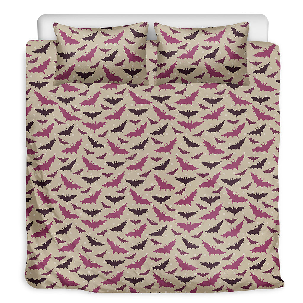 Purple Halloween Bat Pattern Print Duvet Cover Bedding Set