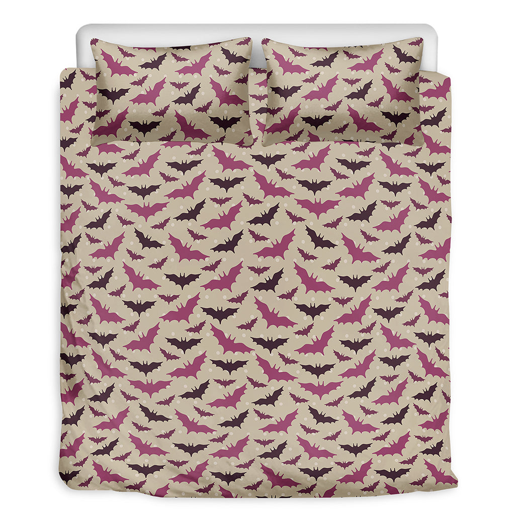 Purple Halloween Bat Pattern Print Duvet Cover Bedding Set