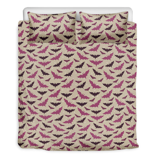 Purple Halloween Bat Pattern Print Duvet Cover Bedding Set