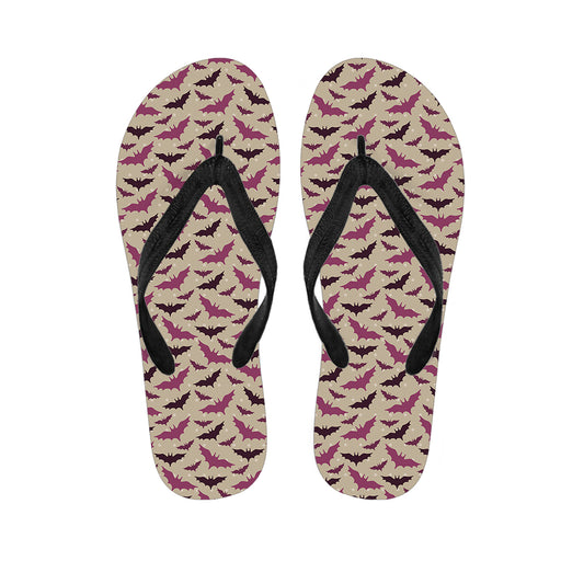 Purple Halloween Bat Pattern Print Flip Flops