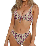 Purple Halloween Bat Pattern Print Front Bow Tie Bikini